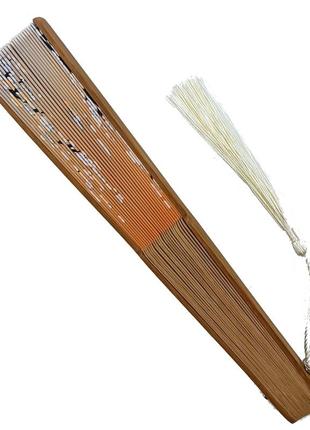 Веер деревянный "сакура и бабочки" бежевый 21х37 см (c5498)2 фото