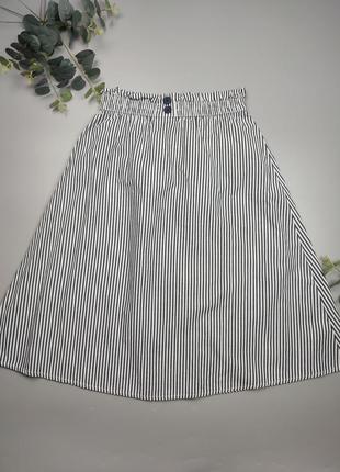 Летняя юбка с талией на резинке, юбка в полоску хлопок и лен1 фото