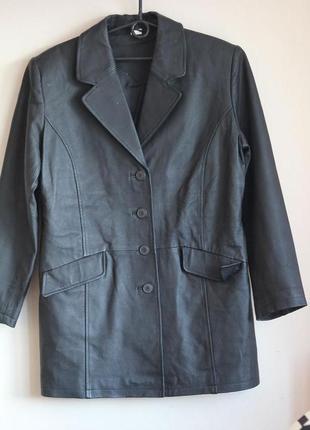 Удлиненный кожаный пиджак 48-502 фото