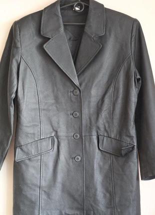 Удлиненный кожаный пиджак 48-508 фото