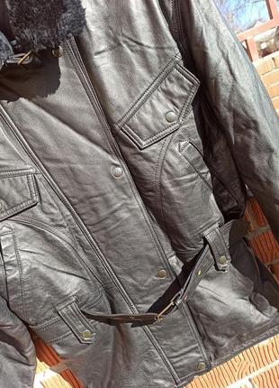 Стильна, утеплена шкіряна куртка, косуха 46-483 фото
