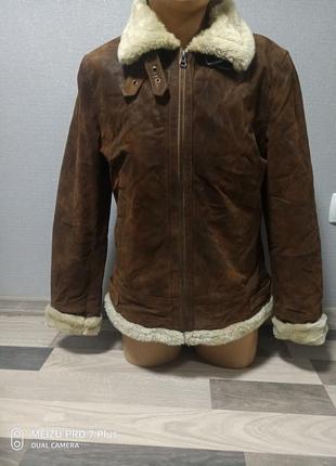 Стильна шкіряна куртка на синтепоні з хутром david moore3 фото