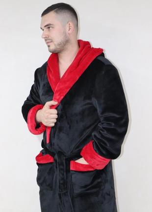 Мужской махровый халат, теплый мужской халат длинный, двухцветный с капюшоном3 фото
