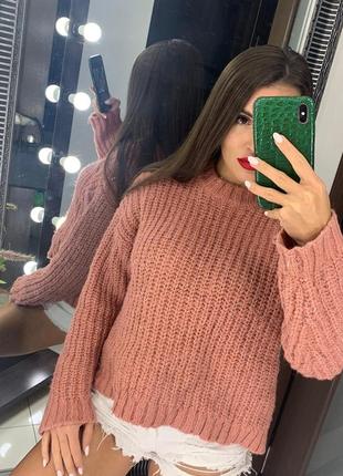🔥ликвидация товара🔥приятный нюдовый свитер оверсайз/вязаный свободный розовый свитер🔥