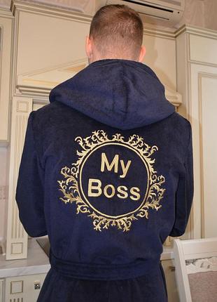 Чоловічий халат з преміум-махри велюр з іменною вишивкою, теплий халат