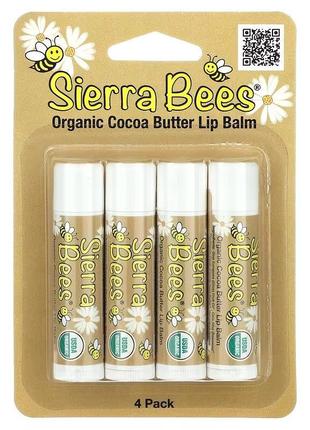 Sierra bees, органічні бальзами для губ, какао-масло, 4 штуки ...