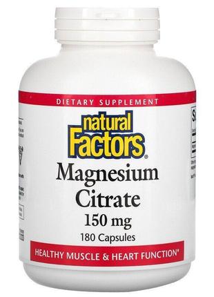 Natural factors, цитрат магнію, 150 мг, 180 капсул, термін при...