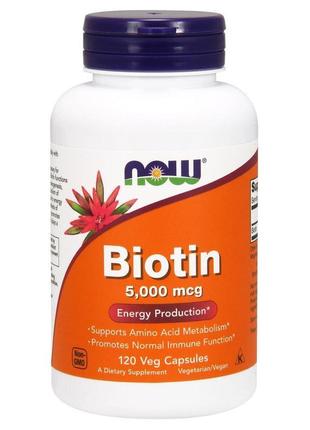 Біотин (вітамін b7), now foods 5000 мкг, 60 капсул вегетаріанс...2 фото