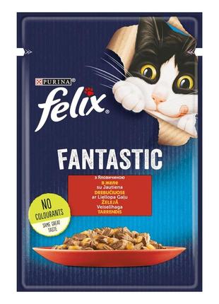 Purina felix вологий корм для кішок з яловичиною та птицею в желе 85 г