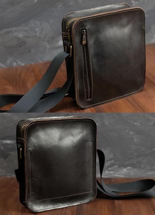 Кожаная мужская сумка из натуральной кожи итальянский краст кофейная2 фото