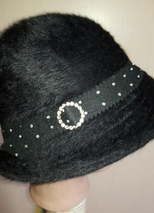 Шляпа ангора  чёрная камни2 фото