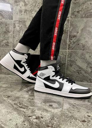 Кросівки nike air jordan 1 white / black (шкіра)6 фото