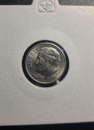 Монета сша 1 дайм, 2002 года, roosevelt dime,  "p"3 фото