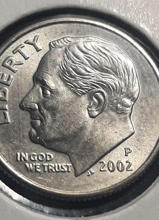 Монета сша 1 дайм, 2002 года, roosevelt dime,  "p"