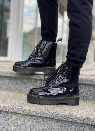 Ботинки dr. martens jadon patent black fur черевики зимние с мехом