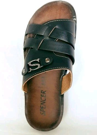 Шкіряні чоловічі капці тапочки modelx чорні сланці5 фото