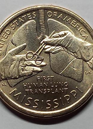 Монета сша 1 долар, 2023 року, американські інновації, перша трансплантація легень людині3 фото