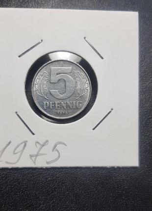 Монета германия - гдр 5 пфеннигов, 1975 года3 фото