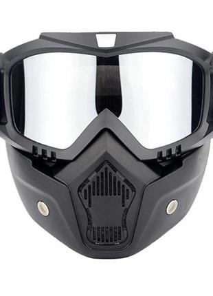 Мотоциклетная маска очки resteq, лыжная маска, маска для моноколеса, велосипеда или квадроцикла (серебристая)1 фото