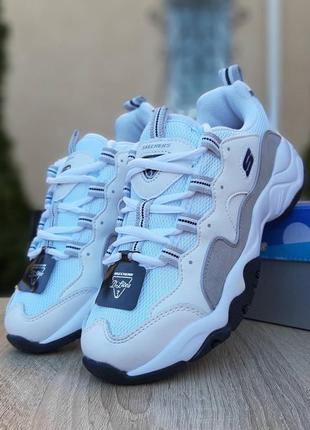 Жіночі кросівки skechers d lites white/grey білі з сірим