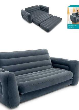 Intex надувной диван 66552 np (2) 203х224х66 см, раскладывается, подстаканники, в коробке