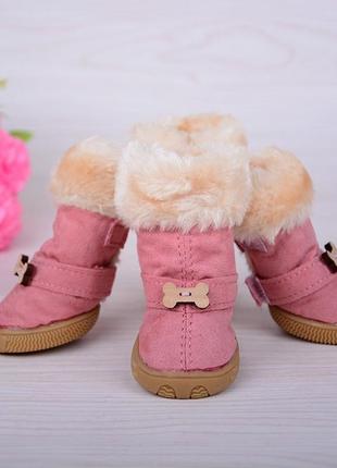 Зимові черевики для собак малих порід ruispet рожеві №3, 4,5x3,7см
