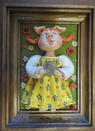 Декортивное панно-картина  "свинья" соленое тесто светлана саратовцева