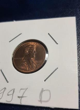 Монета сша 1 цент, 1997 року, мітка монетного двору: "d" - денвер3 фото
