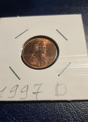 Монета сша 1 цент, 1997 року, мітка монетного двору: "d" - денвер5 фото