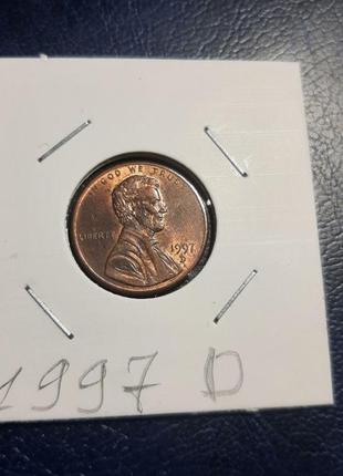 Монета сша 1 цент, 1997 року, мітка монетного двору: "d" - денвер6 фото