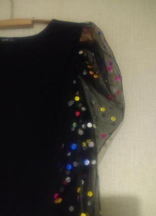 Блузка черная с пышными прозрачными рукавами р.м4 фото