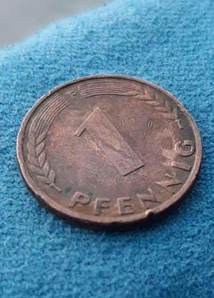 Монета германия 1 пфенниг, 1970 года,  мітка монетного двору "f" - штутгарт5 фото