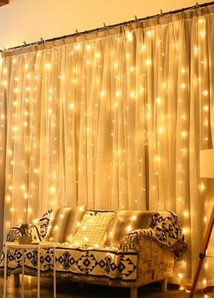 Гірлянда штора водоспад 3х2.6 м 280 led (прозорий шнур, з пере...