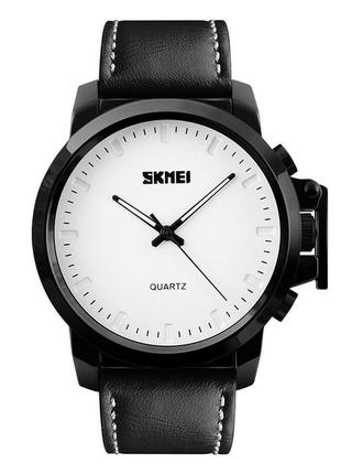 Класичний чоловічий годинник skmei 1208 чорний з білим цифербл...
