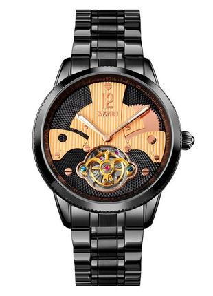 Чоловічий годинник скелетон skmei 9205 механічні (чорні з роже...1 фото