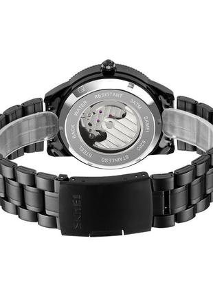 Чоловічий годинник скелетон skmei 9205 механічні (чорні з роже...3 фото