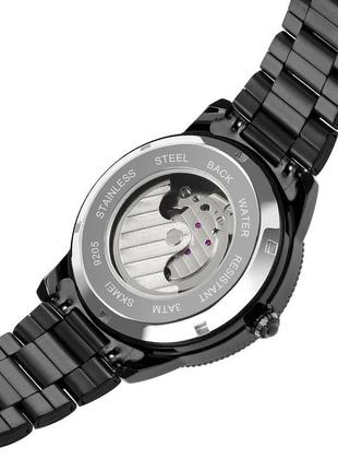 Чоловічий годинник скелетон skmei 9205 механічні (чорні з роже...6 фото