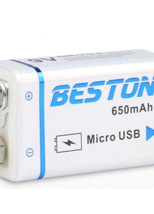 Аккумулятор крона beston 650mah 9v li-ion microusb