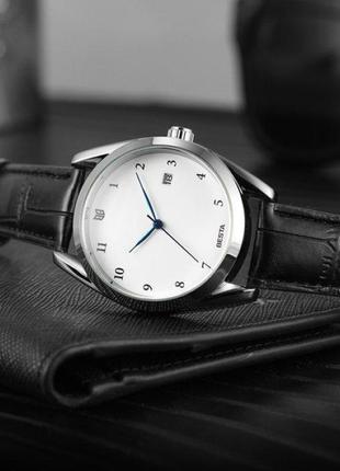 Чоловічий наручний класичний годинник besta platinum (сріблястий)5 фото