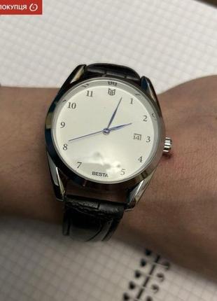 Чоловічий наручний класичний годинник besta platinum (сріблястий)6 фото