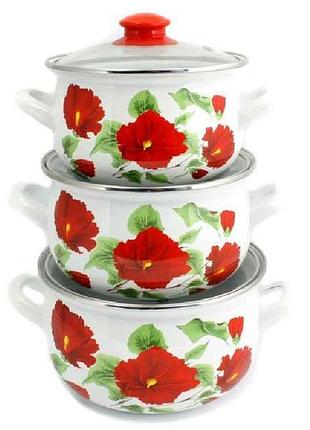 Набір ем. посуду 3-предмети кришки скло, каркаде (т)2392 00060...