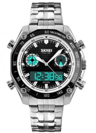 Наручний чоловічий годинник skmei 1204 direct сріблистий з чор...2 фото