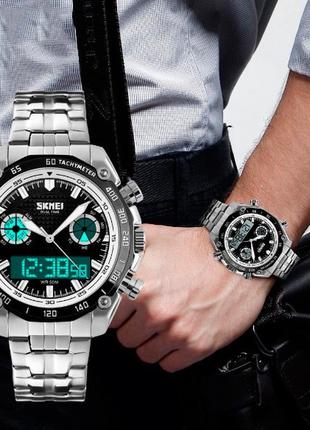 Наручний чоловічий годинник skmei 1204 direct сріблистий з чор...3 фото