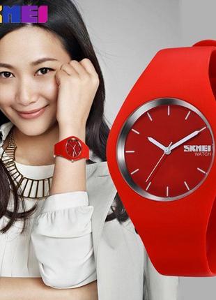Жіночий оригінальний наручний годинник skmei 9068 rubber (черв...4 фото