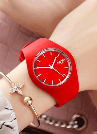Жіночий оригінальний наручний годинник skmei 9068 rubber (черв...5 фото