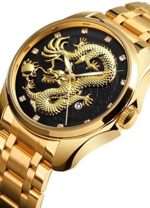 Чоловічий наручний годинник skmei 9193 дракон чорний циферблат