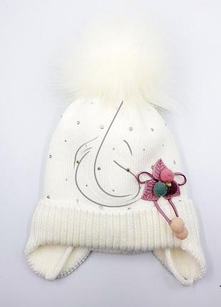 Зимняя шапка, шапочка детская теплая, розовая вязанная4 фото