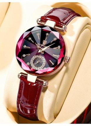 Жіночий наручний класичний годинник poedagar bordo3 фото