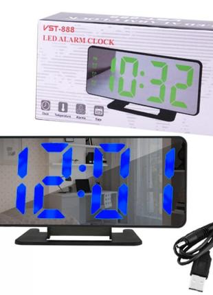 Дзеркальний led-годинник із будильником і термометром vst-888 ...3 фото