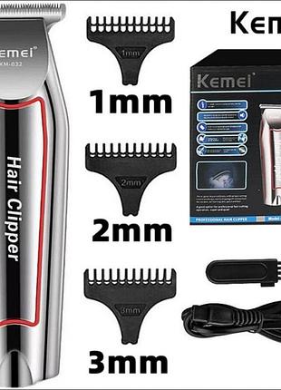 Машинка для стриження волосся акумуляторна kemei km-032 тример...